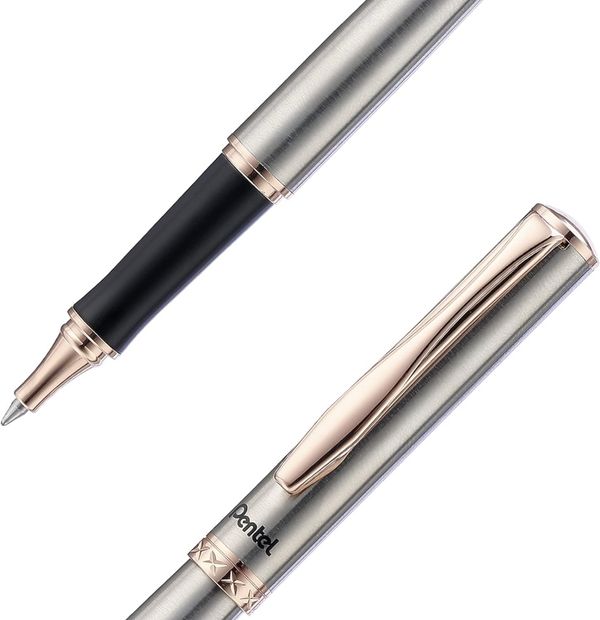 Ручка роллер Pentel, гелевый синий стержень 0,7 мм, в подарочном футляре ⌀0.4 мм, K600PG-LR7CEBSET цвет чернил: синий