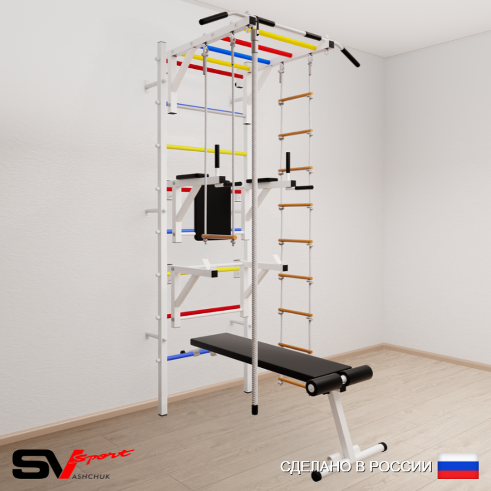 Шведская стенка Sv Sport 567 (Турник рукоход/Брусья/Стойка/Скамья/Канат/Лестница/Трапеция)