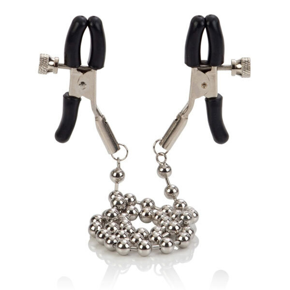 Цепь с зажимами для сосков Silver Beaded Nipple Clamps (Цвет: серебристый)