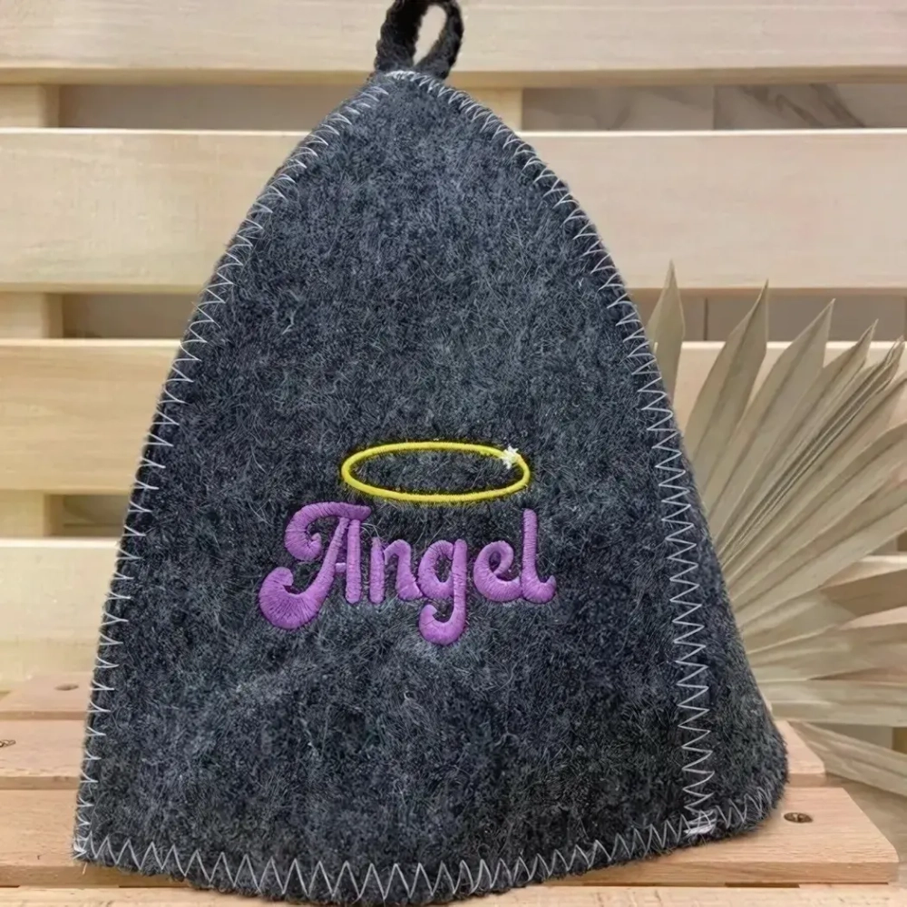 Шапка банная классическая серая с вышивкой «Angel», цвет серый, ( без упаковки)