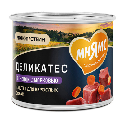 Влажный корм Мнямс Деликатес Паштет из ягненка с морковью для собак всех пород "Клефтико по-афински" 12шт по 200 г