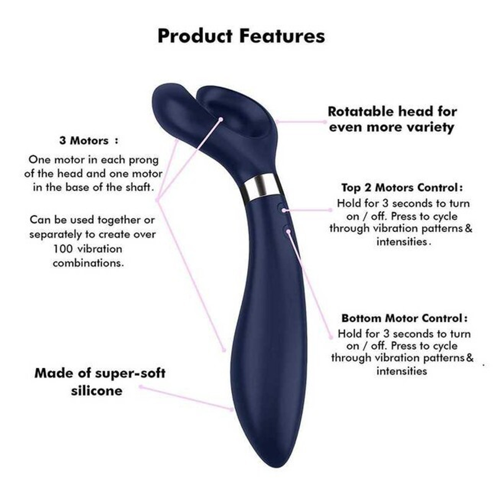Универсальный вибромассажер для двоих с вращающейся головкой Satisfyer Endless Fun (3 мотора, 10 режимов) (Цвет: синий)