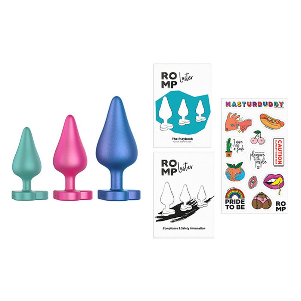 Набор из 3х анальных силиконовых пробок 10,6см, 8,8см, 7,4см Romp Luster RP281SGZ