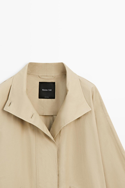 Massimo Dutti Тренч с высоким воротником из 100% хлопока, светло-бежевый
