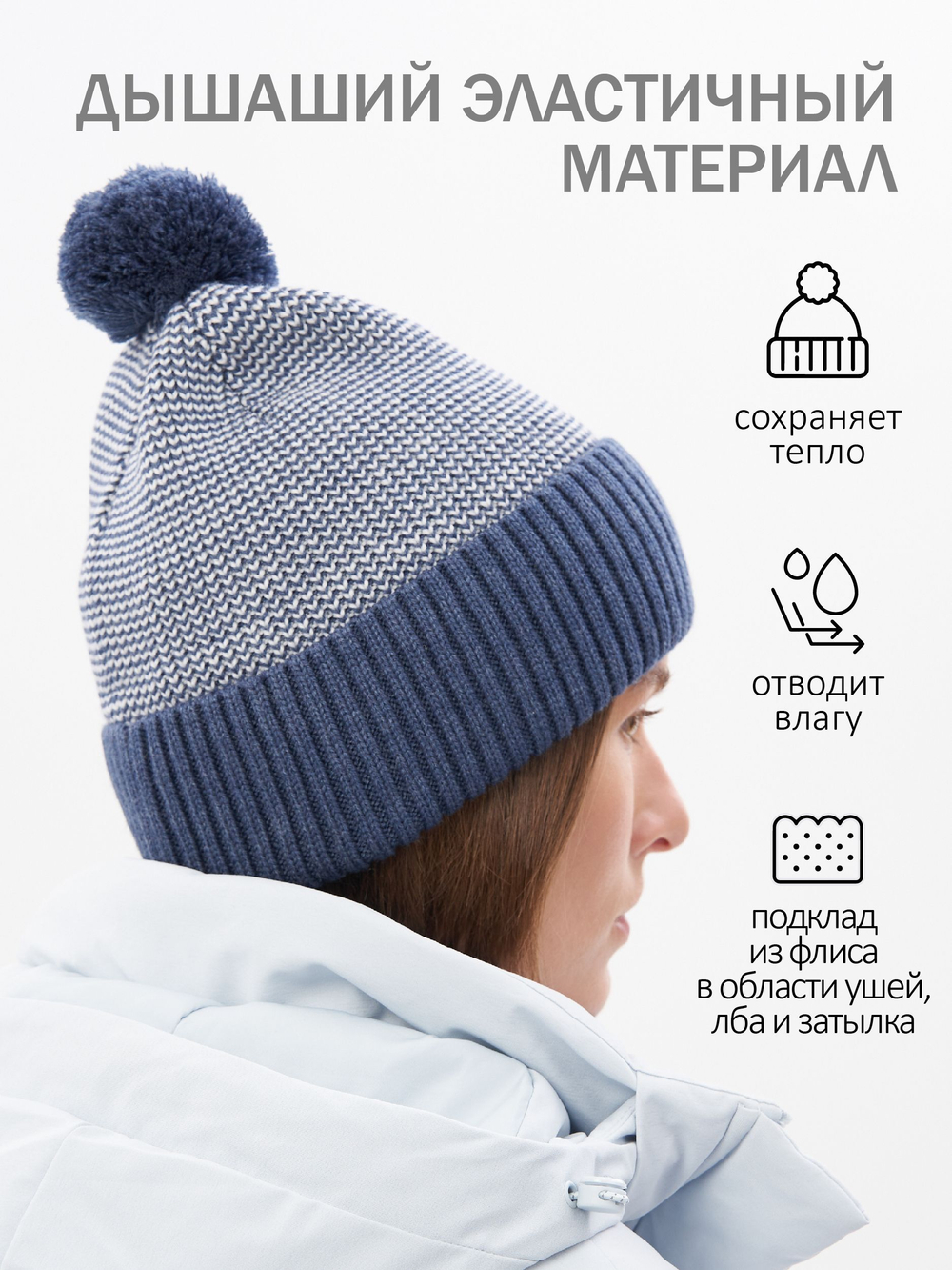 Шапка Apscale Granule Pom Dark Blue/White зимняя