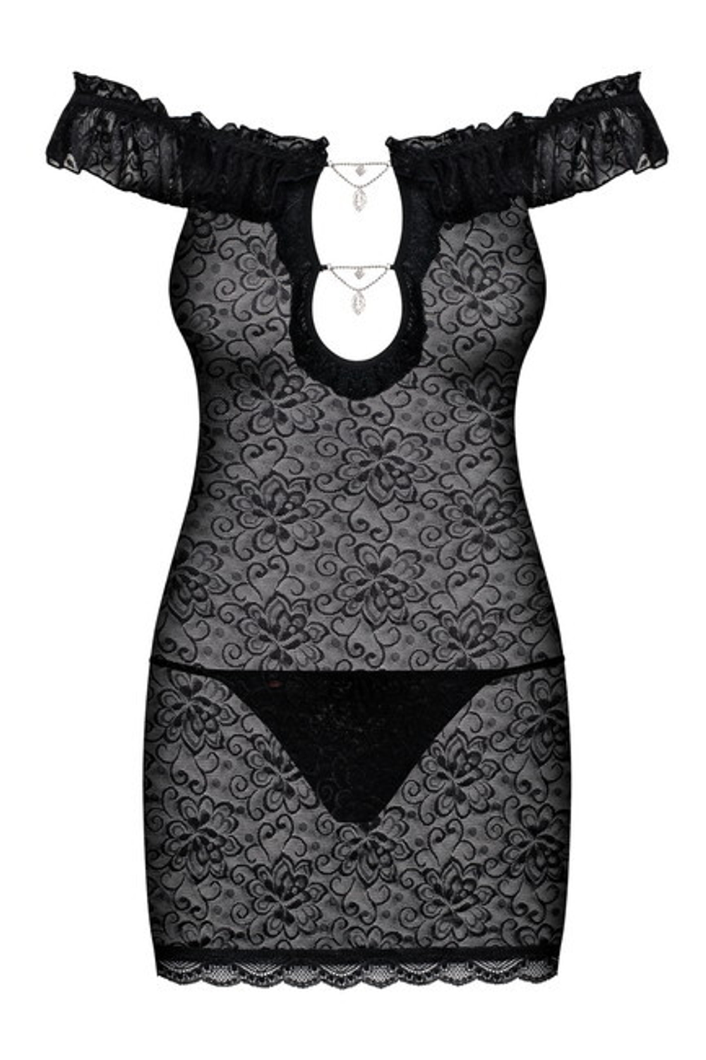Черное платье с открытыми плечами и вырезом на груди с украшением Diamond Chemise SM (42-44) (Цвет: черный)