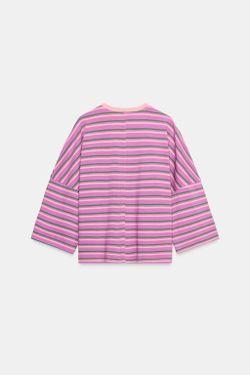ZARA ФУТБОЛКА OVERSIZE В ПОЛОСКУ С НАДПИСЬЮ, ЗЕЛЕНЫЙ