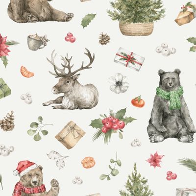 Новогодние животные, олень, медведи, елка, подарки