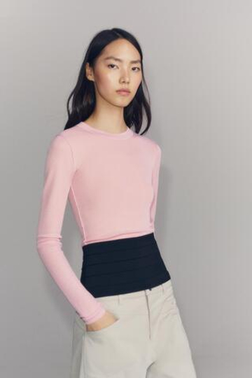 ZARA ПОЛУПРОЗРАЧНЫЙ ТРИКОТАЖНЫЙ ТОП, РОЗОВЫЙ