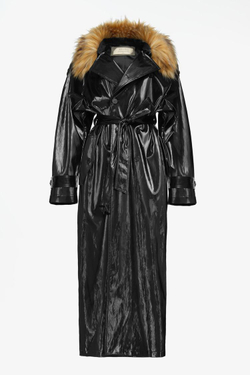 ZARA X JOHN GALLIANO ТРЕНЧ С КОНТРАСТНЫМ ВОРОТНИКОМ, ЧЕРНЫЙ