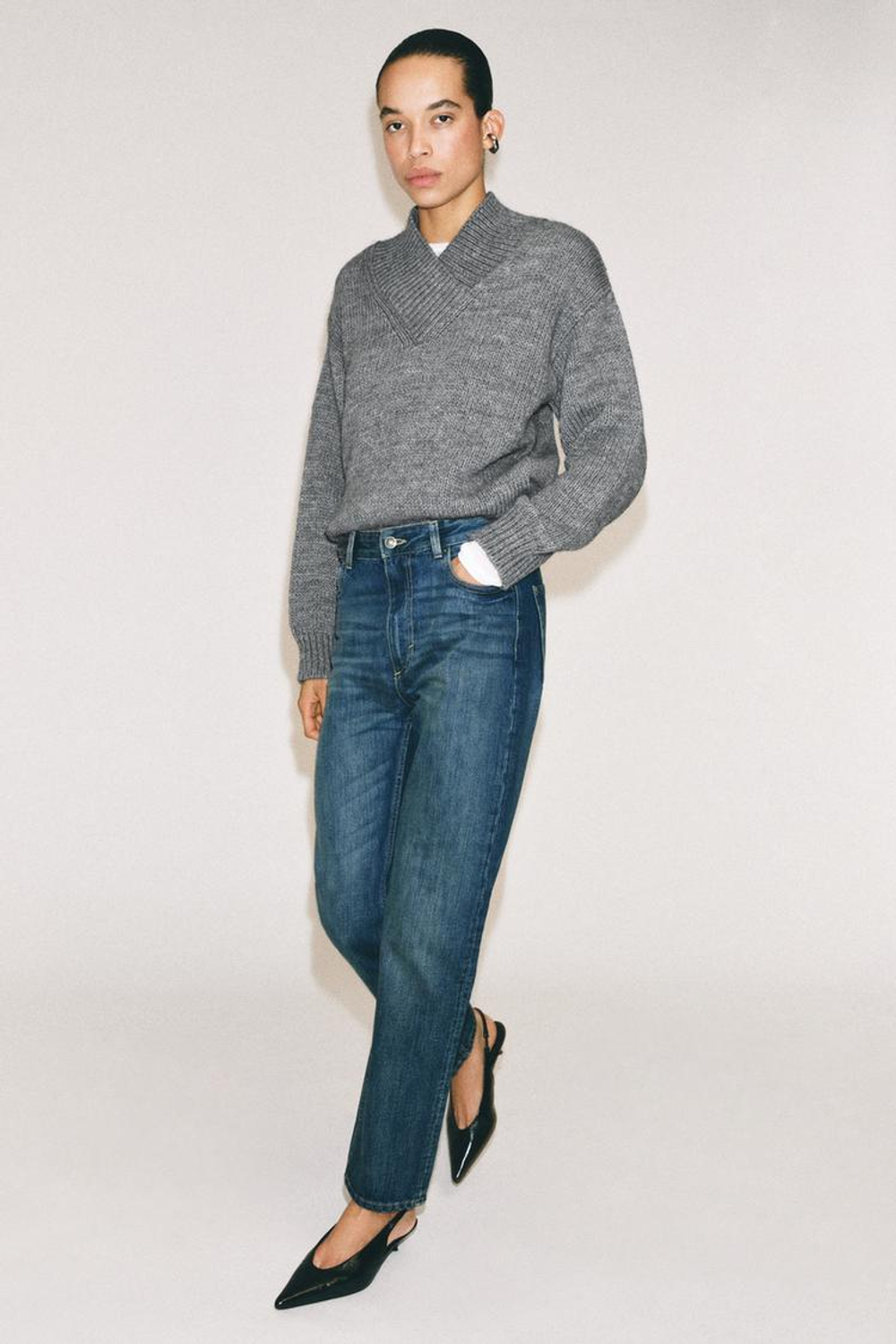 ZARA ДЖИНСЫ STRAIGHT FIT С ВЫСОКОЙ ПОСАДКОЙ — ZW COLLECTION, СИНИЙ