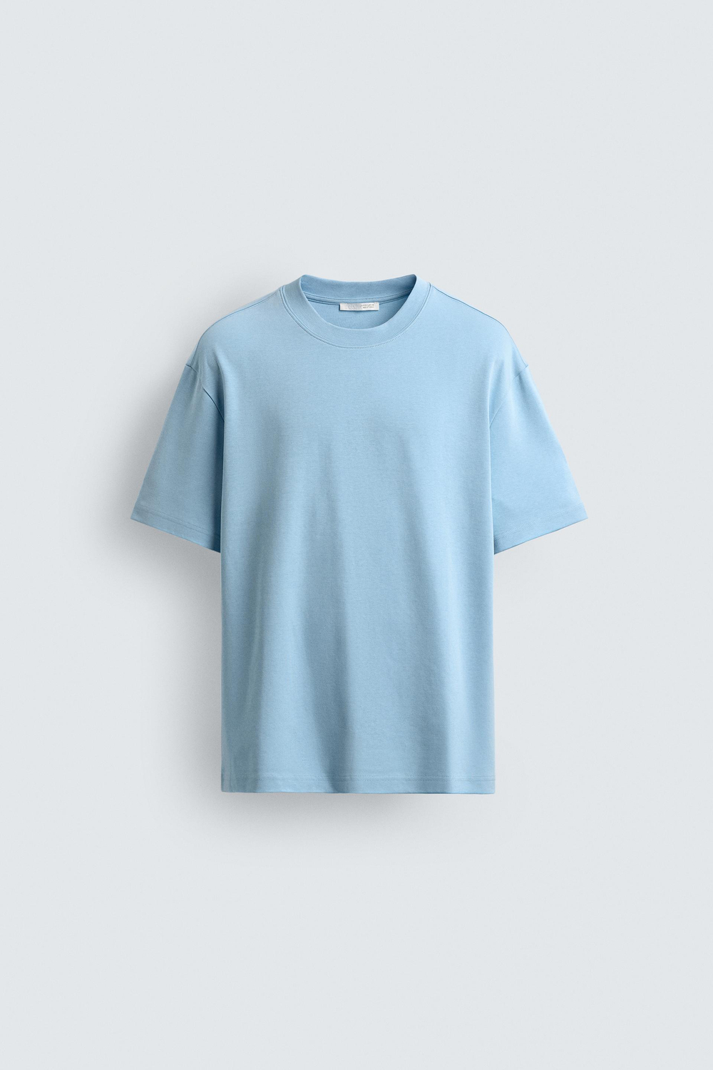ZARA ФУТБОЛКА RELAXED FIT INTERLOCK, ГОЛУБОЙ