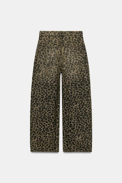 ZARA ДЖИНСЫ TRF BAGGY С АНИМАЛИСТИЧЕСКИМ ПРИНТОМ, ЗЕЛЕНЫЙ