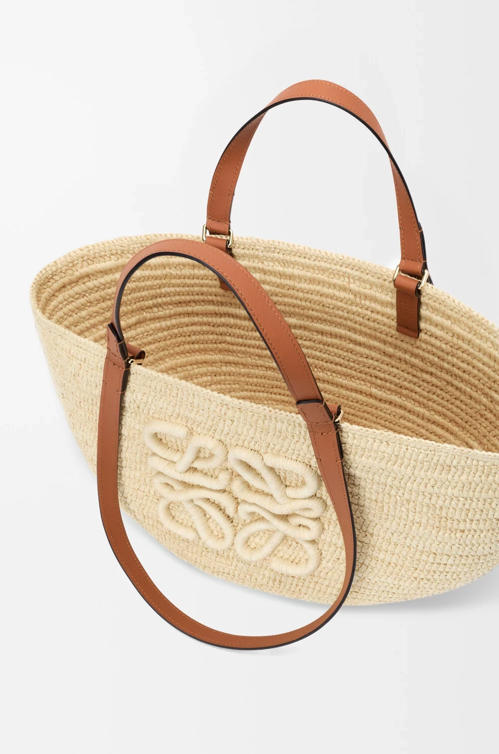 Loewe Средняя сумка-корзина Eclipse из рафии и телячьей кожи, натуральный/коричневый