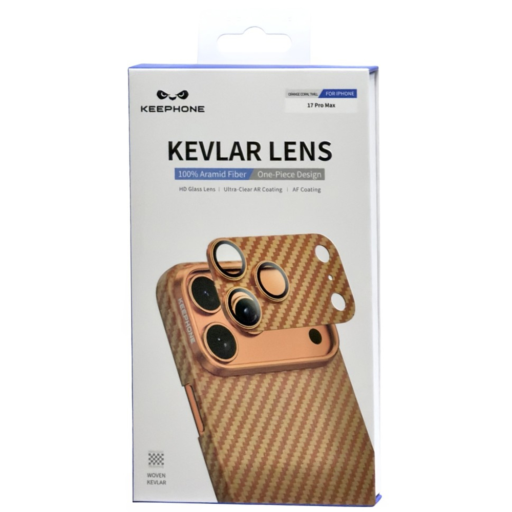 Защитное стекло i-Phone 17 Pro Max на линзы камеры Keephone Kevlar Lens Diago оранжевый