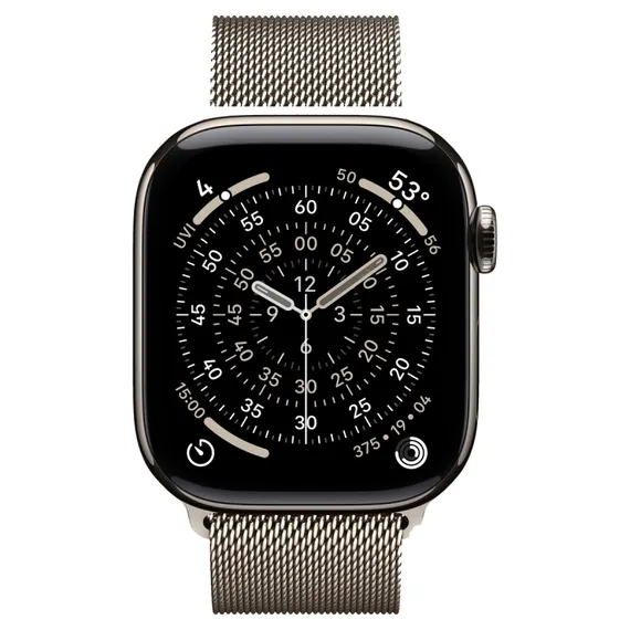 Часы Apple Watch Series 11, 42 мм, титан светлого цвета, миланский сетчатый браслет