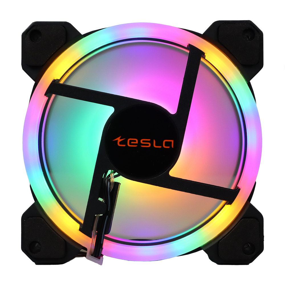Комплект из 3 вентиляторов ТЕСЛА (TESLA) RGB120-LD3, 120мм, 3-pin+Molex, черный-белый/FRGB, 1200rpm, 38CFM, 21дБ, антивибропрокладки (TSL-120-LD3)