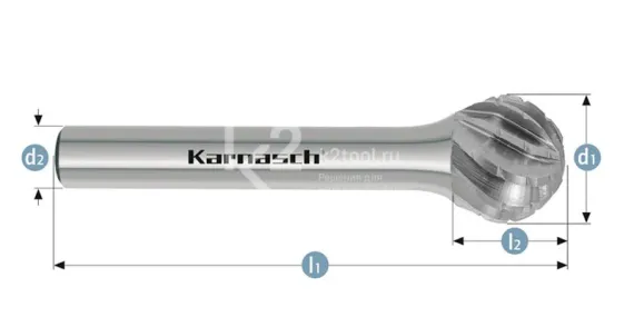 Борфреза твердосплавная Karnasch форма D, 8х7х6х52 мм, насечка HP-3 PRO, без покрытия, арт. 11.4093-020