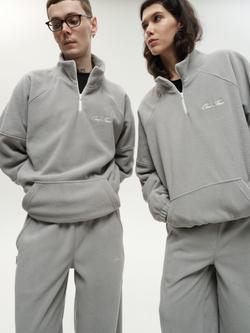 Drawstring Half-Zipped Sweatshirt Grey