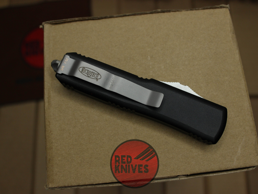 Нож Microtech UTX-85 A+++ Tanto T/E - черная рукоять, апокалиптик клинок танто