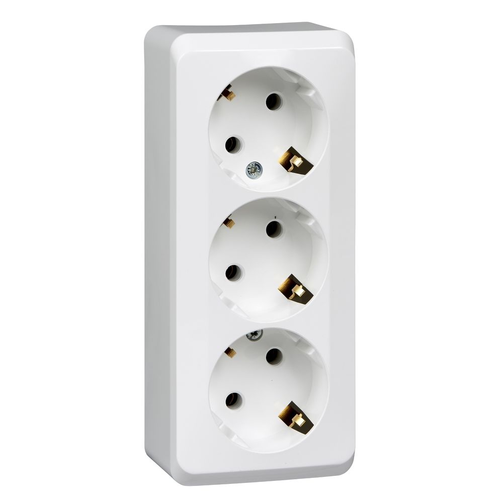 Schneider Electric ЭТЮД Белый Розетка 3-местная открытая установка с заземляющими контактами без шторок 16А, 250B PA16-011B