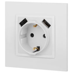 Розетка ЭРА Elegance 14-4109-01М 2P+E 16A-250В штор. с 2xUSB 5В-3А белый матовый | Эра Elegance
