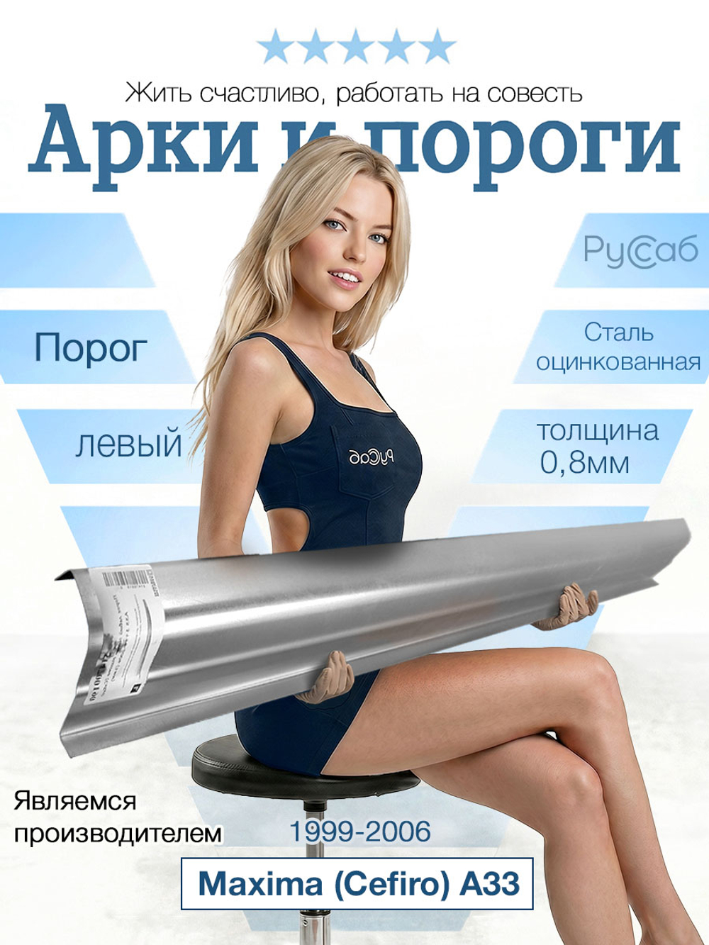 Порог левый Nissan Maxima (Cefiro) A33 1999-2006 (0,8мм)