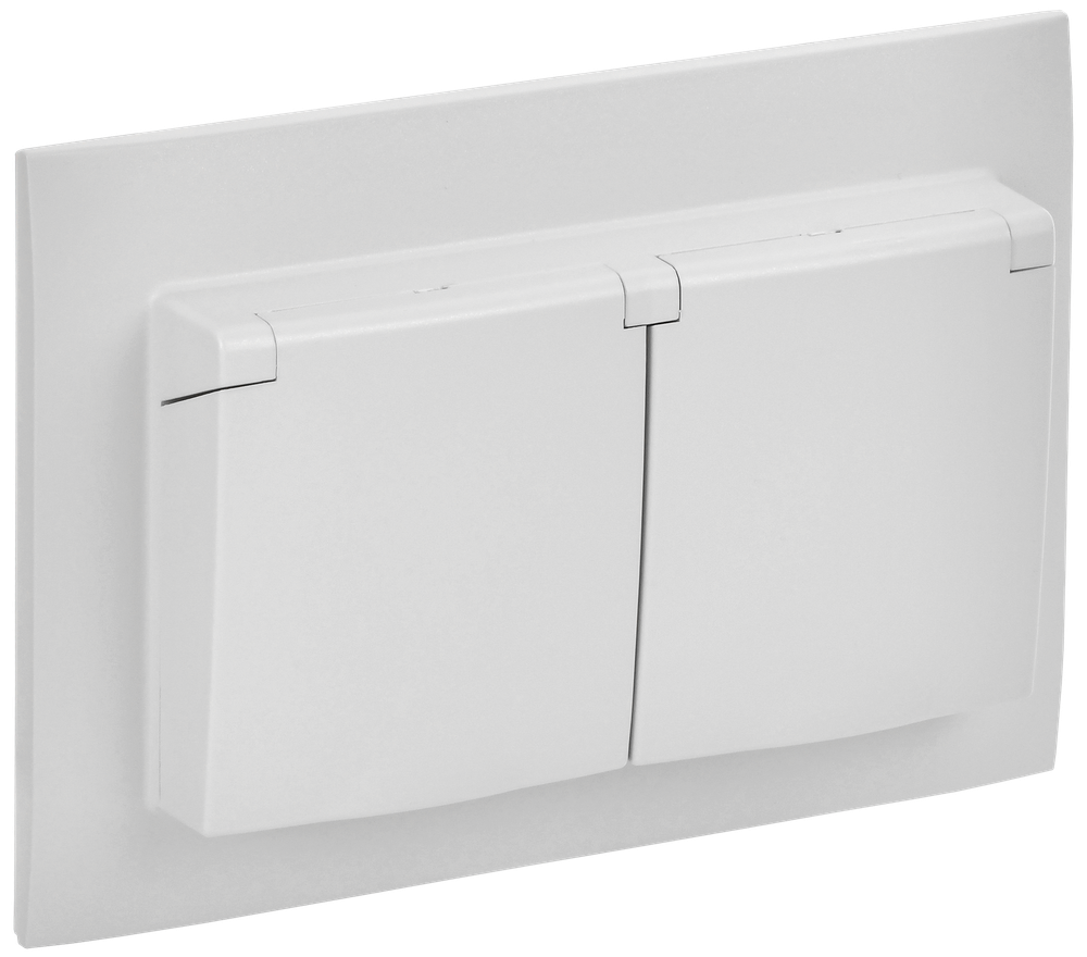 SKANDY Розетка 2-местная и крышкой 16А в сборе IP44 SK-R12W арктический белый IEK