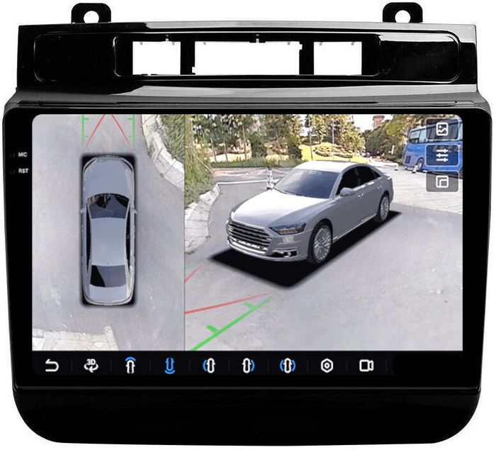 Магнитола для VW Touareg 2 2010-2018 (RNS850) - FarCar BX3027M-B-360 монитор 9.5" 2K QLED на Android 13, Быстрая, CarPlay, 4G SIM-слот, 4 камеры в комплекте