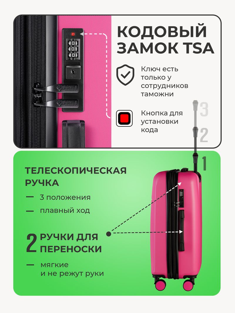 Чемодан Bonle размер М Розовый