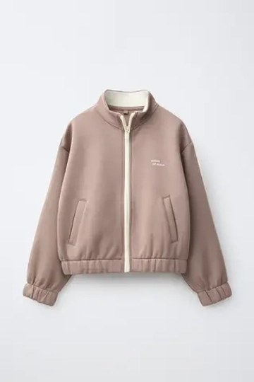 ZARA СПОРТИВНАЯ КУРТКА С КОНТРАСТНЫМ КАНТОМ, СЕРОВАТО-КОРИЧНЕВЫЙ