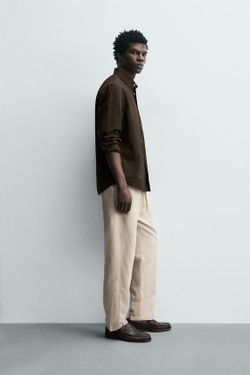 ZARA БРЮКИ RELAXED FIT ИЗ СМЕСИ ХЛОПКА, СВЕТЛО-БЕЖЕВЫЙ