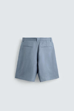 ZARA ШОРТЫ RELAXED FIT ИЗ 100% ЛЬНА, ЛИНЯЛЫЙ СИНИЙ