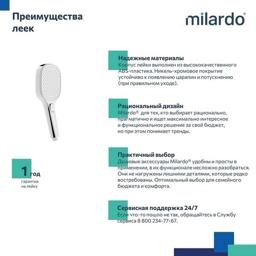 Лейка для душа Milardo ILS3FC0M18 Идеал Спа (Ideal Spa) квадрат 120*120, 3 режима, ХРОМ, коробка