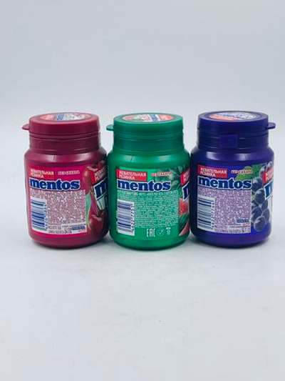 Mentos жевательные резинки без сахара Pure fresh, MIX 3 - Виноград, Арбуз, Вишня, 3 шт. по 54 г