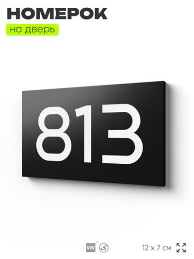 Номер на дверь 813, табличка на дверь для офиса, квартиры, кабинета, аудитории, склада, черная 120х70 мм, Айдентика Технолоджи