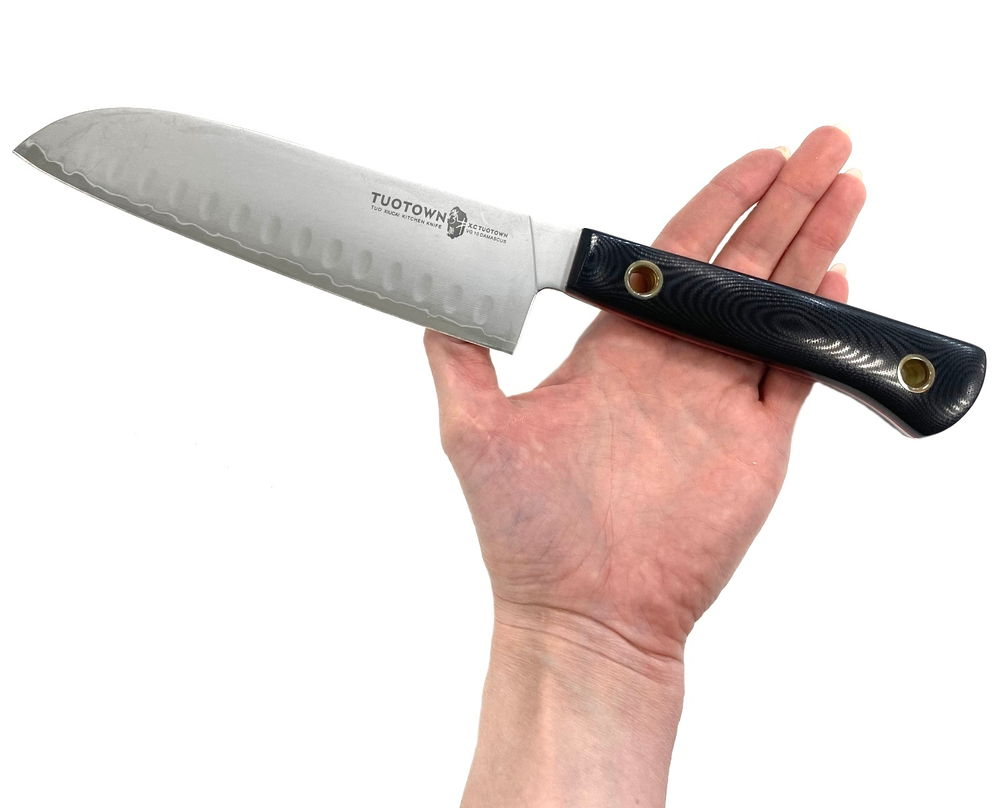 Кухонный нож Сантоку TuoTown XiuCai Santoku 18 см, сталь Laminated VG-10, Aus-8, рукоять G10, арт.127008