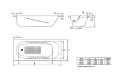 Ванна стальная BLB UNIVERSAL ANATOMICA HG 170x75, 3,5 мм с отв. д/ручек 208 мм, B75L схема