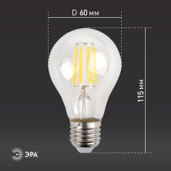 Лампа светодиодная ЭРА F-LED A60-15W-827-E27 15Вт филамент груша теплый белый свет E27 | Филаментные декоративные