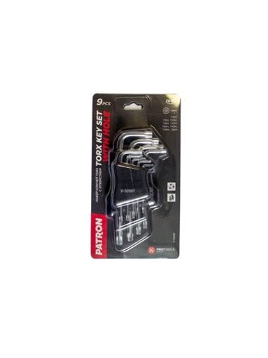 Набор ключей TORX Г-образных 9пр. (Т10Н, Т15Н, Т20Н, Т25Н,Т27Н, Т30Н, Т40Т, Т45Н,Т50Н с отверстием)в пластиковом держателе PATRON P-5098T