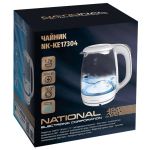 Чайник электрический National, NK-KE17304, 1.8 л, 2200 Вт, ск нагр элем, стекло