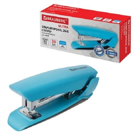 Степлер №24, Brauberg Ultra, до 30л, пластиковый корпус, голубой