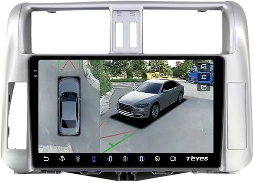 Магнитола для Toyota Land Cruiser Prado 150 2009-2013 (рамка серебро) - Teyes CC3-2K-360 на Android 10, Быстрая, 2K QLED, CarPlay, 4G SIM-слот, 4 камеры в комплекте