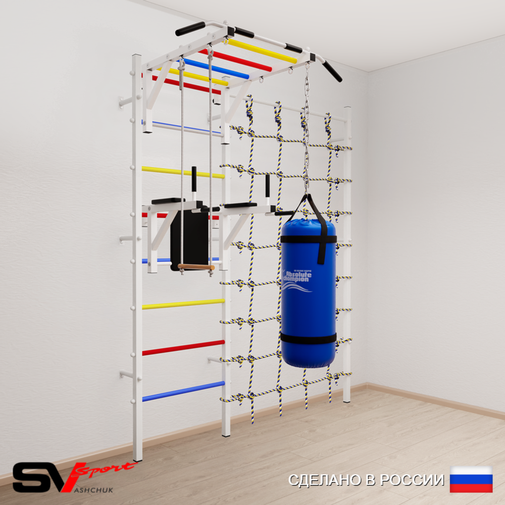 Шведская стенка Sv Sport усиленная 64310 (Турник рукоход/Брусья/Трапеция/Цепь/Мешок 15кг/Канатный лаз)