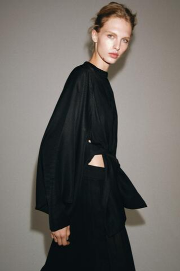 ZARA РУБАШКА С ПОЯСОМ — ZW COLLECTION, ЧЕРНЫЙ