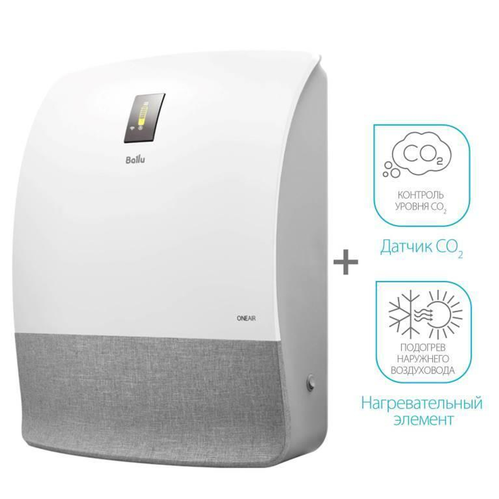 Очиститель воздуха приточный Ballu ONEAIR ASP-200SMAX с нагревом и датчиком СО2