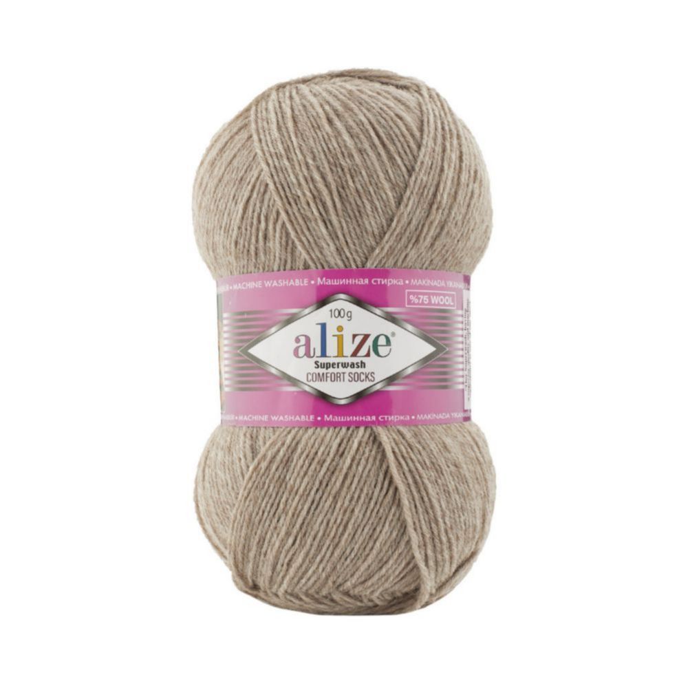 ALIZE "SUPERWASH COMFORT", 75% шерсть, 25% п/а, 100 гр, 420 м, Бежевый меланж