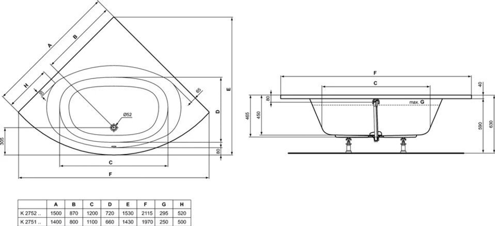 Акриловая ванна Ideal Standard 140х140 K275101 HOTLINE
