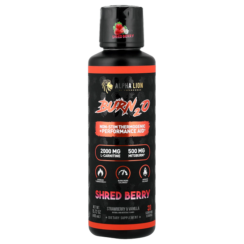 ALPHA LION, Burn2O, Shred Berry, клубника и ваниль, 465 мл (15,72 унции)