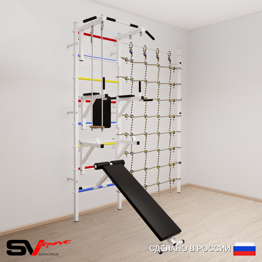 Шведская стенка Sv Sport усиленная 6930 (Турник стандарт/Брусья/Стойка/Скамья/Трапеция/Канатный лаз)